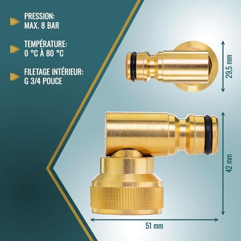3/4-zoll-drehwinkelverschraubung (90-grad-schlauchverschraubung Aus Messing Mit Schnellkupplung Und 3/4-zoll-wasserhahnanschluss)