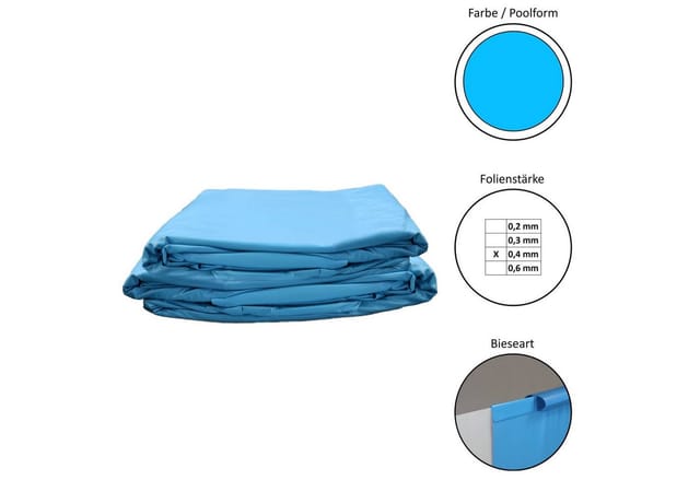 Pool Ersatzfolie rund in versch. Größen - Dicke 0,4mm - Tiefe 120 cm - blau - Einhängebiese 300x120cm