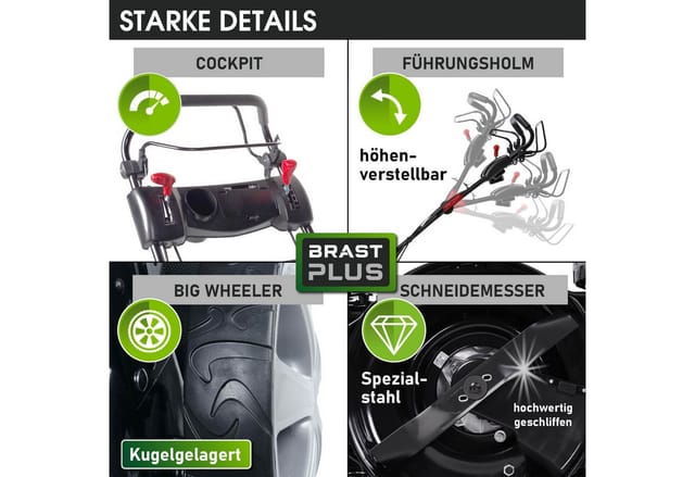 Brast Benzin Rasenmäher Mit Antrieb 3,5kw(4,76ps) 46cm Schnittbreite Tüv 4 Takt Ohv Motor 30-80mm Schnitthöhe 60l Fangkorb Stahlgehäuse 18170 Speed
