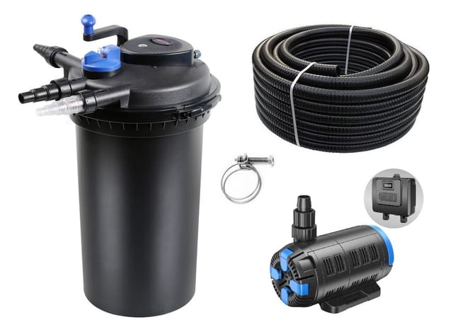 Aquaristikwelt24 - Druckteichfilter Set cpf 15000 regelbare Eco Pumpe 10m Schlauch Nr.31