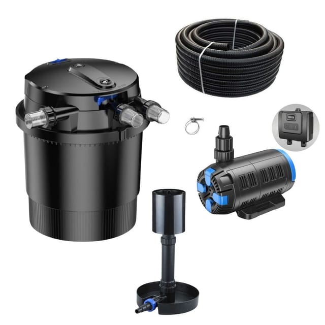 Druckteichfilter Set CPU 20000 regelbare Eco Pumpe 10m Schlauch Standskimmer Nr.44