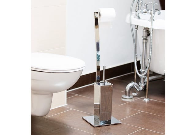 Stand wc Garnitur wimedo, HBT:71x20x20cm, Toilettenbürstenhalter & Papierhalter, Edelstahl, freistehend,silber - Relaxdays