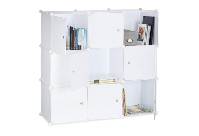Relaxdays - Regalsystem mit Türen, Raumteiler Kunststoff, Standregal 9 Fächer, Badregal offen, hbt: 95 x 95 x 32 cm, weiß