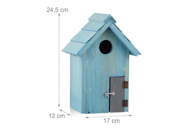 Nistkasten, Vogelhäuschen, Holz, Tür, aufhängen, kleines Flugloch, Singvögel, hbt: 24,3 x 17 x 12 cm, hellblau - Relaxdays