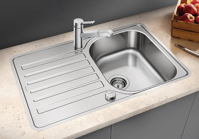 Lantos 45 - Spüle, 77x49 cm, mit Ablaufsystembedienung, gebürsteter Edelstahl 519059 - Blanco