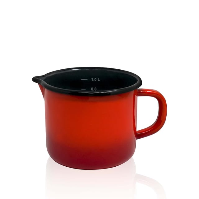 Milchtopf 'Rom' 12 cm Emaille rot, geflammt