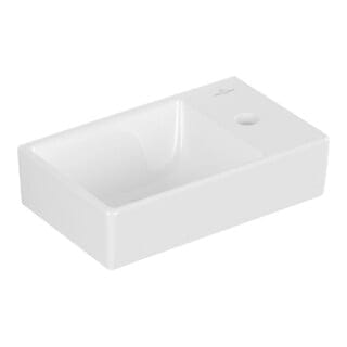 Villeroy & Boch Avento - Handwaschbecken Compact, 36x22 cm, ohne Überlauf, mit Hahnloch rechts, Alpinweß 43003L01