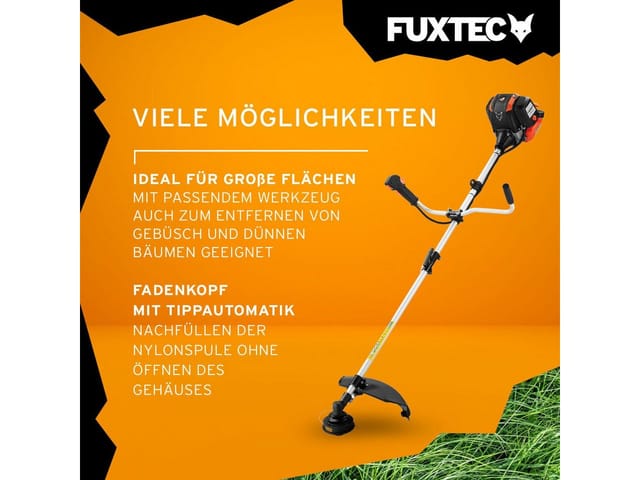 Benzin Motorsense FX-4MS142 4-Takt Rasentrimmer inkl. Fadenspule & Tragegurt – Freischneider 42,5ccm, 1,7 ps, Geschwindigkeitsregler - Fuxtec