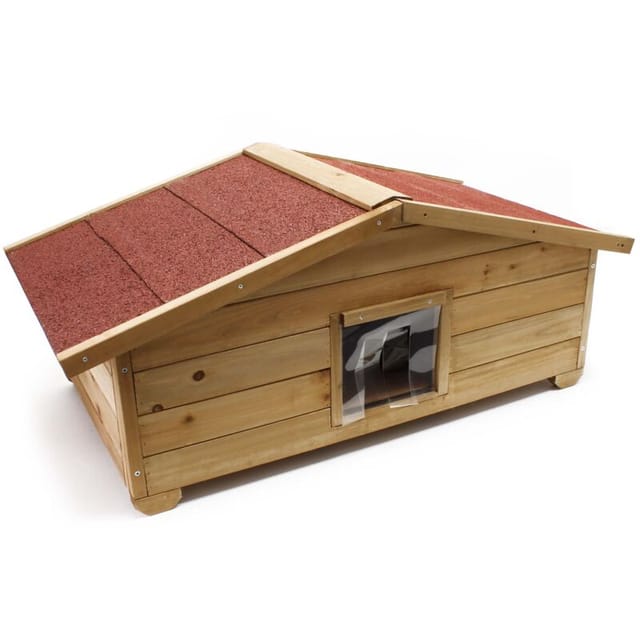 Großes Katzenhaus 99 x 52 x 42 cm aus Holz, Katzenhütte für Garten oder Terasse, Wurfkiste isoliert wetterfest, Katzenhöhle - Wiltec