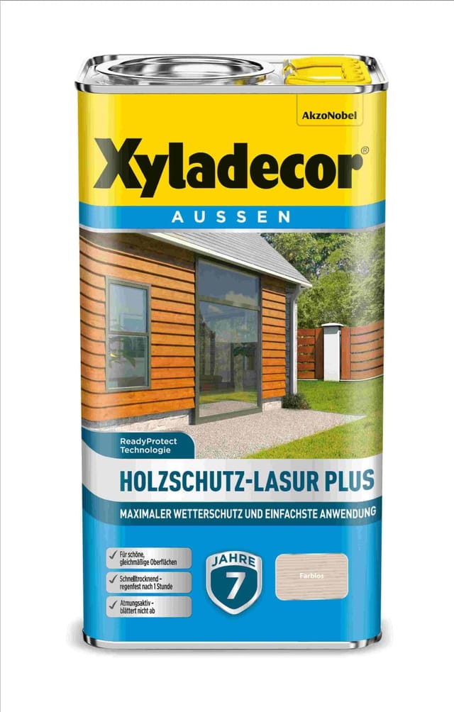 Xyladecor Holzschutz-Lasur Plus, Maximaler Wetterschutz und einfachste Anwendung, Farblos, 4 l