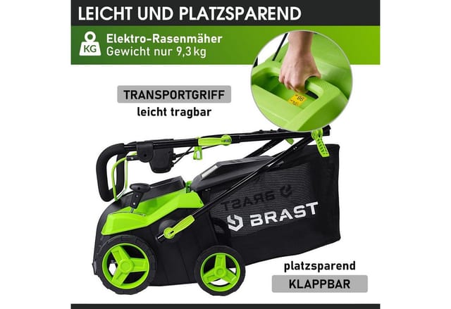 BRAST Elektro Vertikutierer 1500 Watt 32cm Arbeitsbreite großer Fangkorb für für Rasenflächen bis 500m²