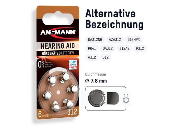 Hörgerätebatterien Typ 312 braun Zink Luft 1,4V, 60 Stück - Ansmann