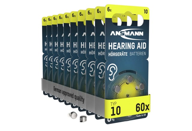 Ansmann - Hörgerätebatterien Typ 10 gelb P10 PR70 ZL4, 60 Stück