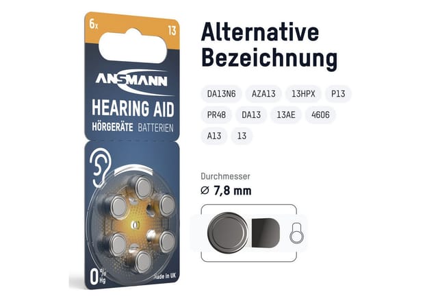 Hörgerätebatterien Typ 13 P13 PR48 ZL2, 120 Stück - Ansmann