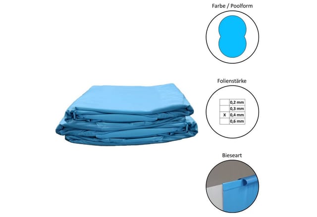 Pool Ersatzfolie 8-Form in versch. Größen - Dicke 0,4mm - Tiefe 120 cm - blau - Einhängebiese 470x300x120cm