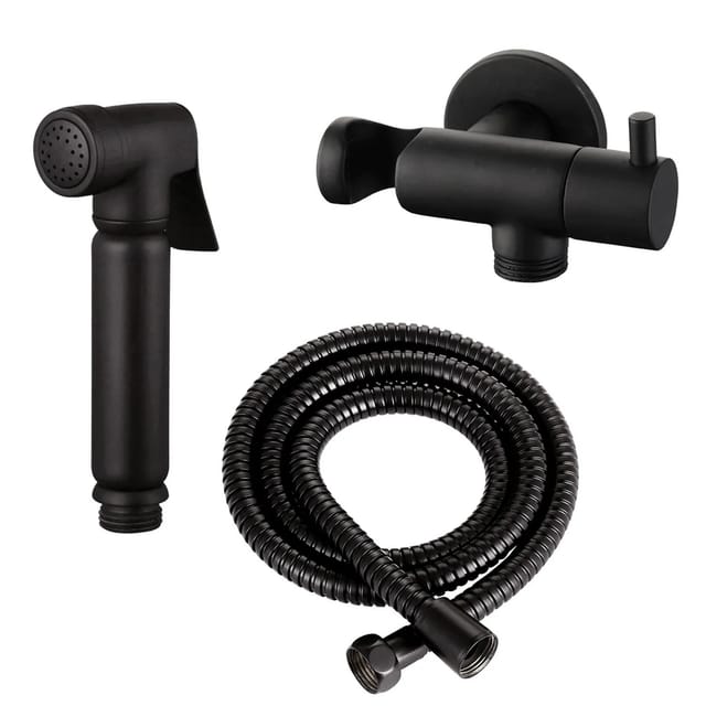 Stilform - Design WC/Bidet Handbrause Komplettset mit Absperrventil - Rund in Schwarz Matt