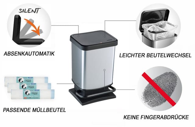 Treteimer Paso 20 l silber Tretmülleimer Mülleimer Abfalleimer Pedaleimer - Rotho