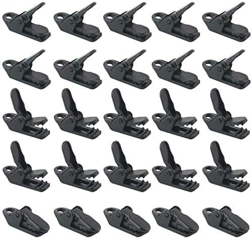 Aougo - 25 Stück/Beutel schwarze Zeltklemmen, winddichte Markisenklemmen, Kunststoff-Windseil, Markisen-Clip, Campingzelt sichert für den Außenbereich
