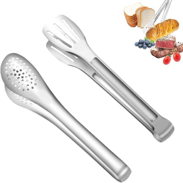 Servierzange, Edelstahl, Küchenzange, Grillzange, Salatzange, Wurstzange, Grillzange, zum Kochen, Grillen, Braten, Panieren, 22,9 cm (2 Stück)