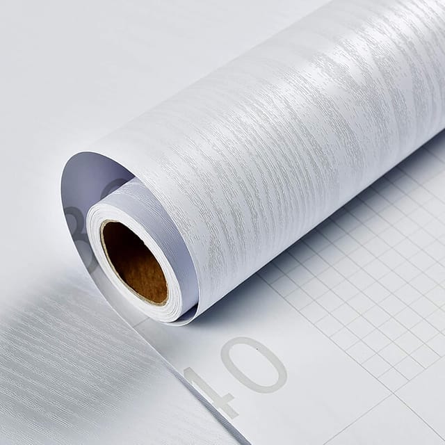 Aougo - Möbelklebepapier, weiße Holzdekoration, wasserfeste Tapete, 40 x 300 cm, Büro, Schrank, Kleiderschrank, dekorative Möbel, Renovierung,