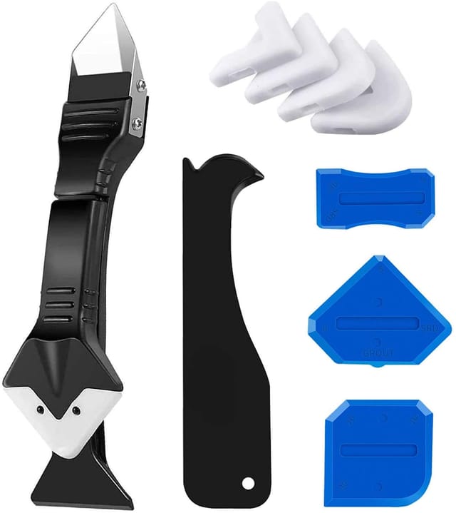 Aougo - 3-in-1-Silikon-Dichtungsdüse (Edelstahl), Schaber, Dichtmittel-Endbearbeitungswerkzeug, wiederverwendbar, 5 Silikonspitzen, tolles Werkzeug