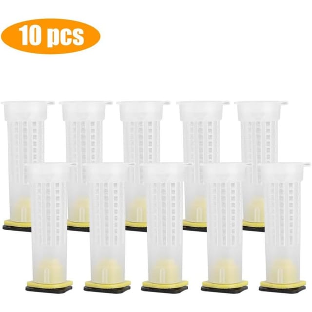 Bienenkönigin-Käfige, weiße Kunststoffrolle, Bienenzucht-Königin-Aufzucht-Set, Becher, Box, Imker-Werkzeug-Set (10 Stück, weiß)