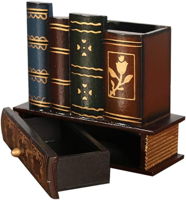 Stifthalter aus Holz, Vintage-Retro-Stiftbecher mit Schublade, Bleistift-Organizer, Ständer, Topf, Make-up-Pinsel, Aufbewahrungsbehälter,