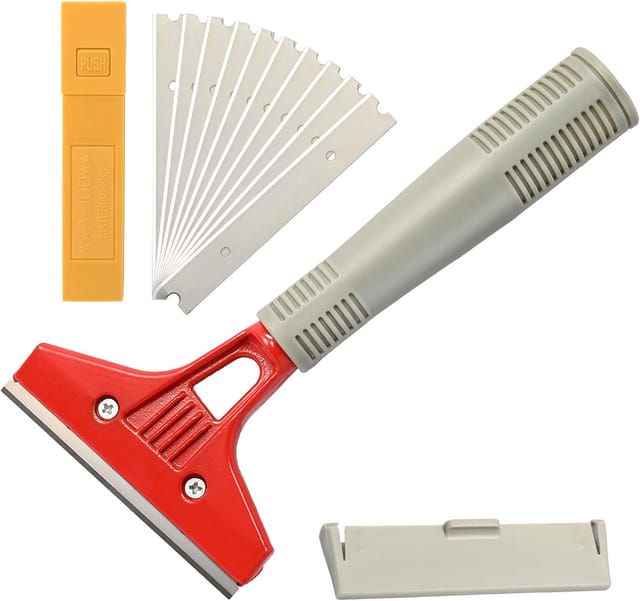 Aougo - Industrieschaber mit 10 Klingen, Planchaschaber​für Tapeten, Fensterschaber, für Kleber, Fensterfliesen, Auto, Spiegel, Reinigung, Rot