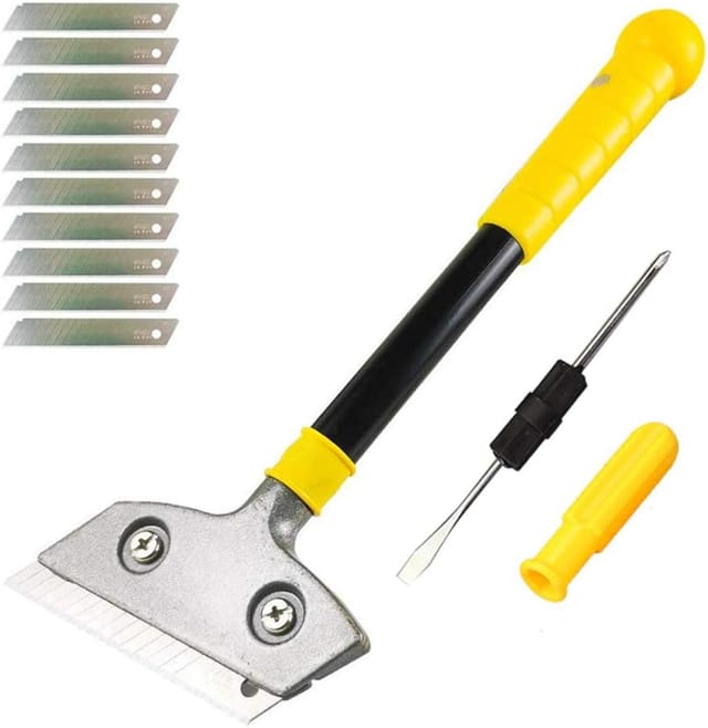 Aougo - Plattenschaber mit 10 Metallklingen, robuster Schaber, Universalschaber für Fenster, Glaskeramik, Induktionsherd, Auto, Spiegel, Aufkleber,
