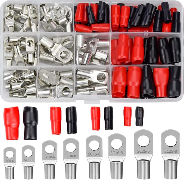 Aougo - 120-teiliges Crimp-Klemmen-Set für elektrische Auto-Klemmen mit Crimp-Batterieklemmen, SC-Stecker-Umriss-Mundstück und Isolationshülsen,