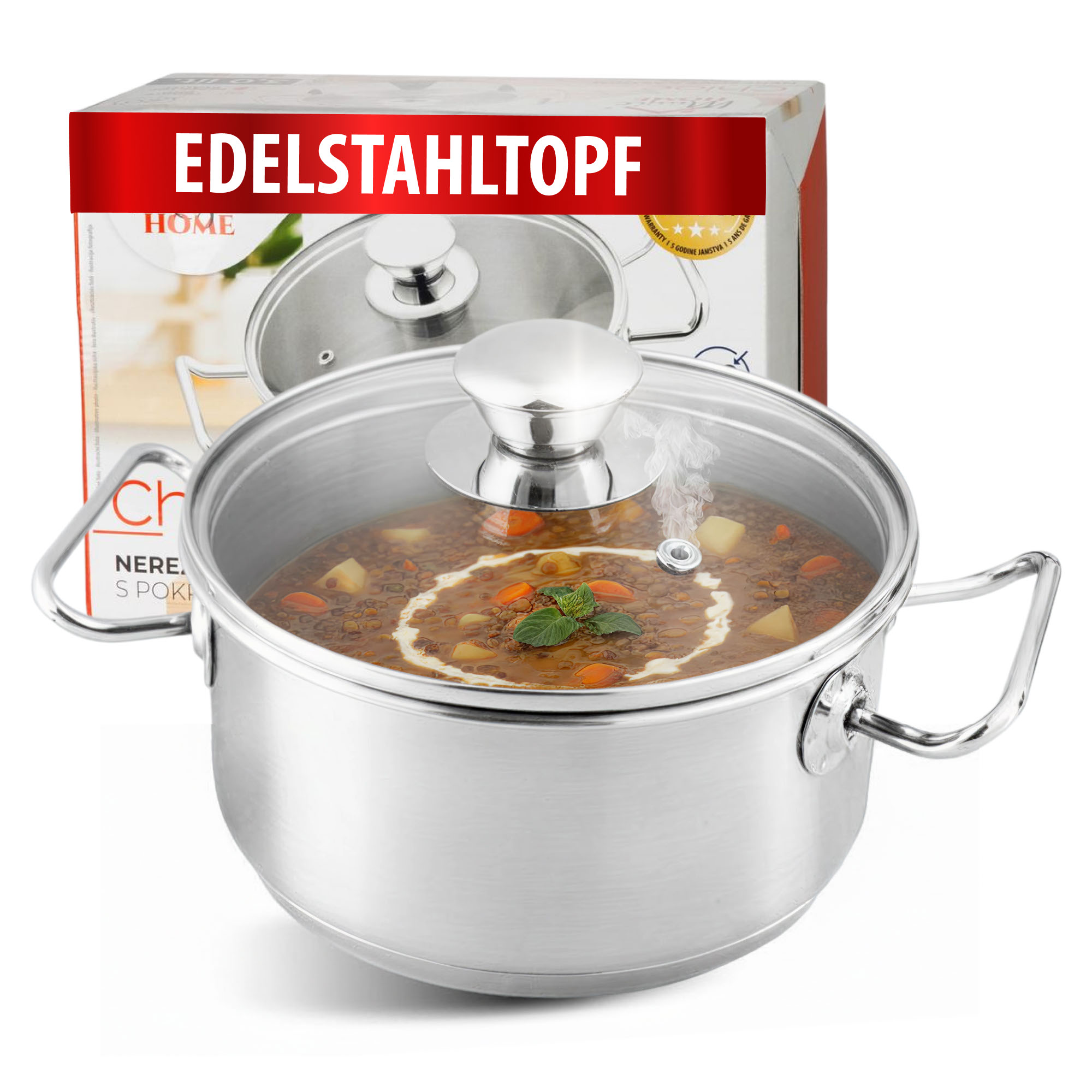 Kochtopf Magichome Chloe, Topf, 20 Cm, 3 Liter, Mit Glasdeckel, Edelstahl
