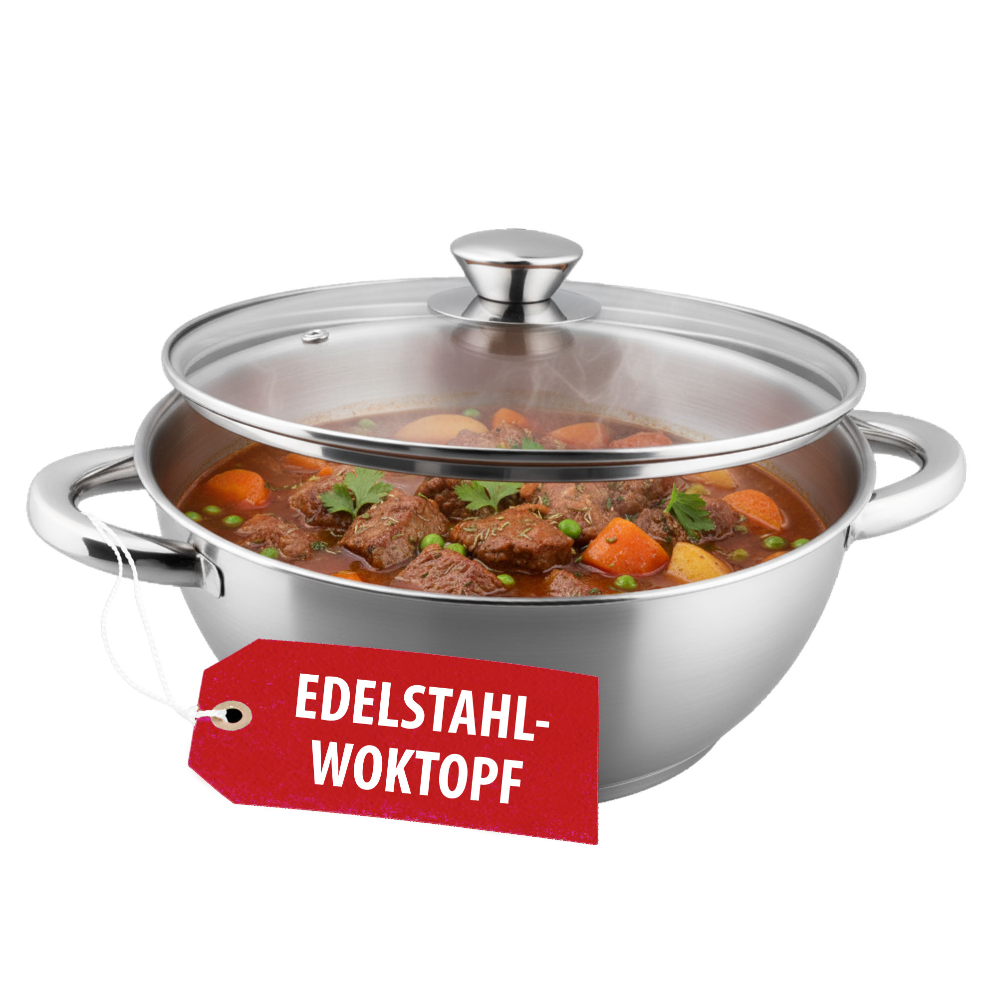 Wok Topf Magichome Chloe, 26 Cm, 5 Lit., Mit Glasdeckel, Edelstahl