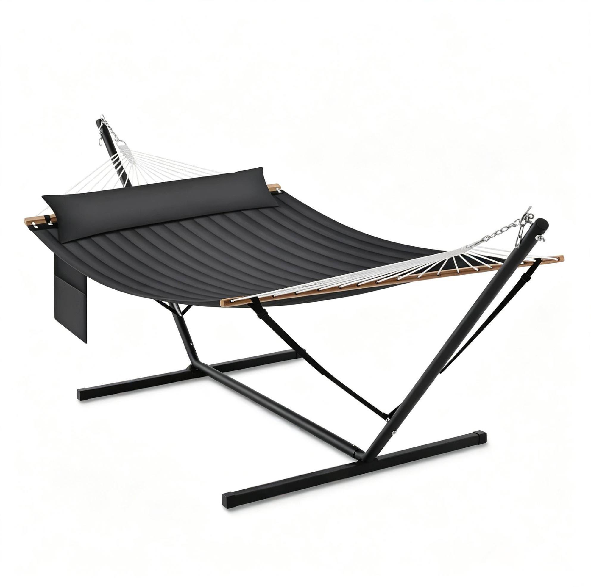 Doppel-hängematte Mit Metallgestell Und Anthrazitfarbenem Polyester, 250 Kg Tragkraft