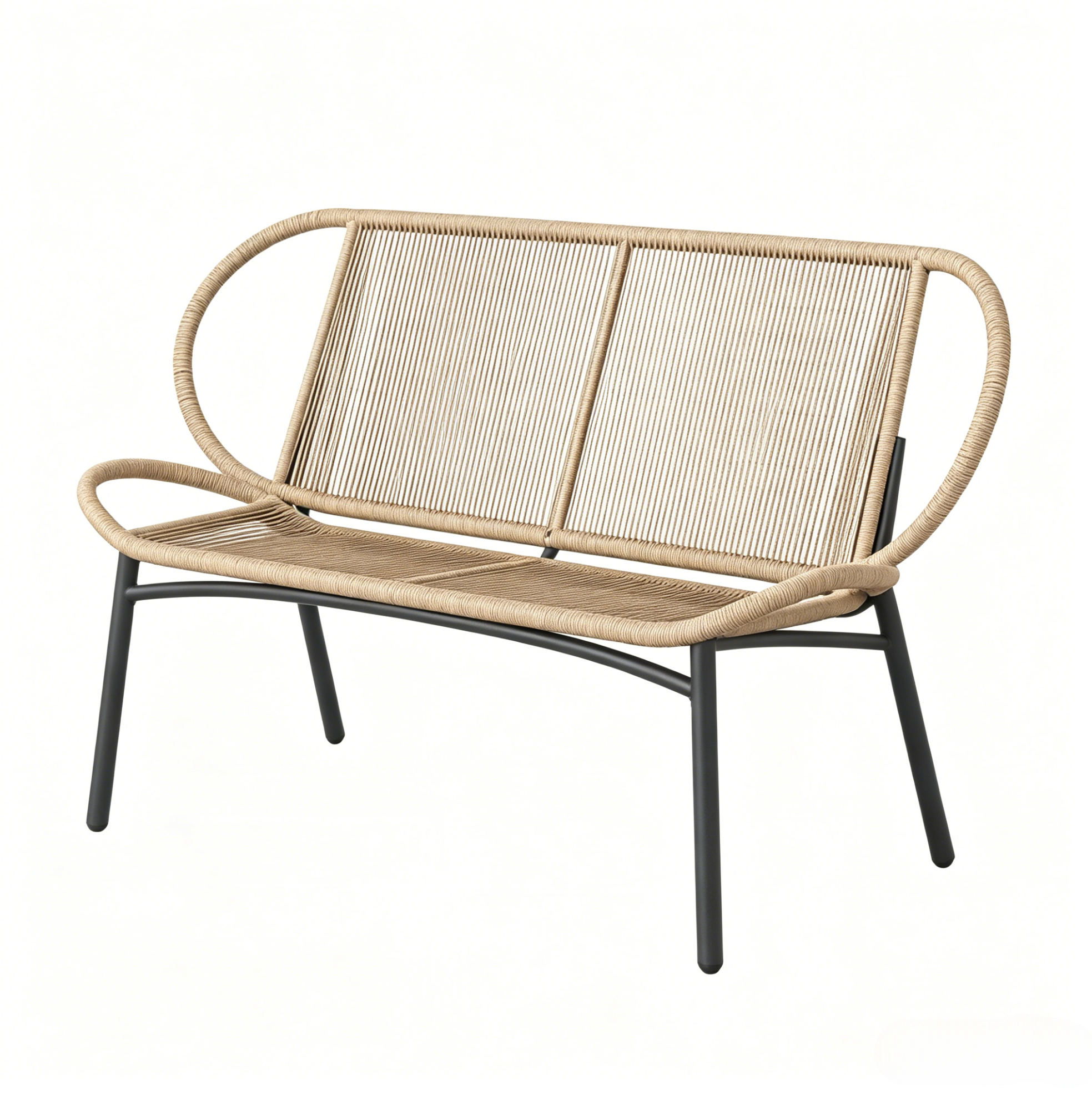 2-sitzer-gartenbank Aus Geflochtenem Rattan Mit Schwarzem Metallgestell