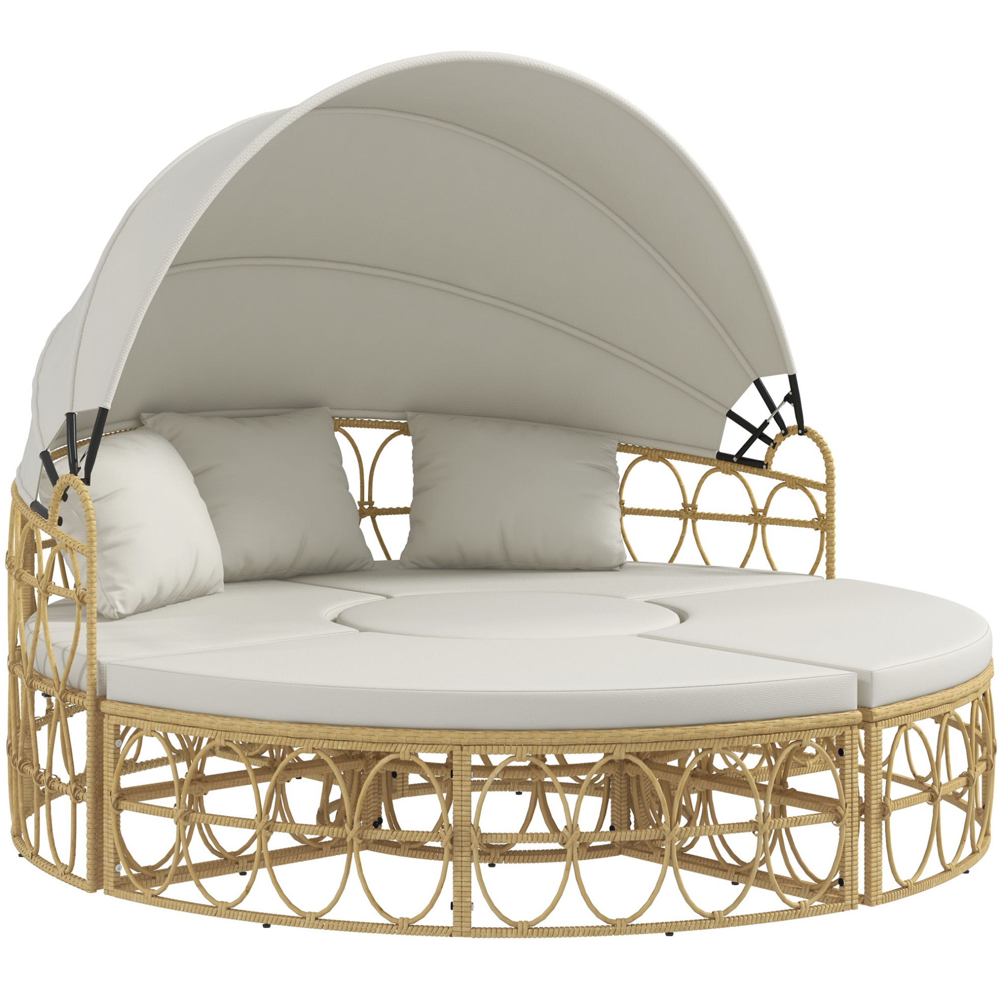 4-teiliges Garten-loungeset Aus Polyrattan Creme Mit Aufklappbarem Dach Modenuit