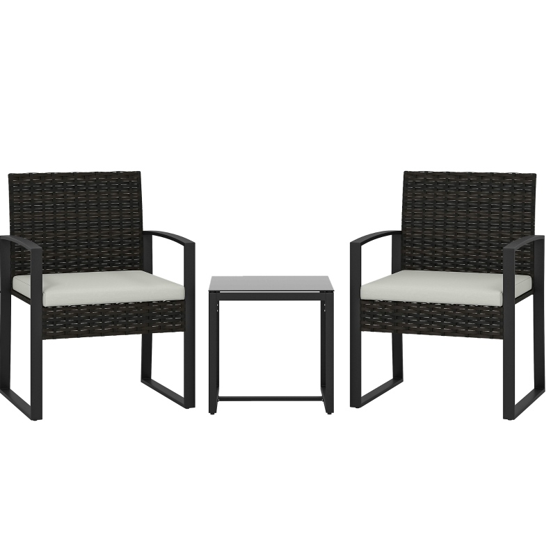 3-teiliges Garten-bistrot-set Aus Polyrattan Und Stahl Mit Tisch Aus Sicherheitsglas