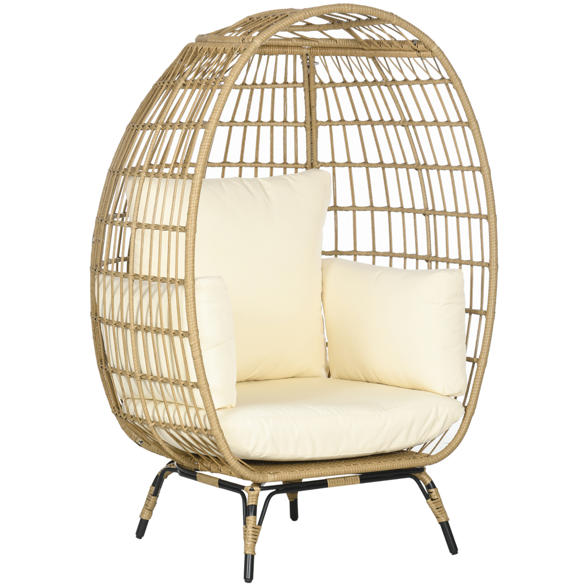 Hängesessel Aus Rattan Mit Kissen, Stahlgestell, Khaki 105 X 90 X 148 Cm