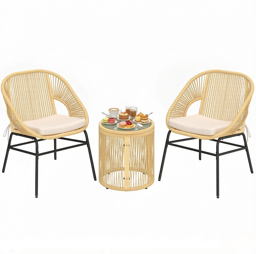 3-tlg. Outdoor-lounge-set Beige Mit 2 Stühlen Und Tisch Modenuit