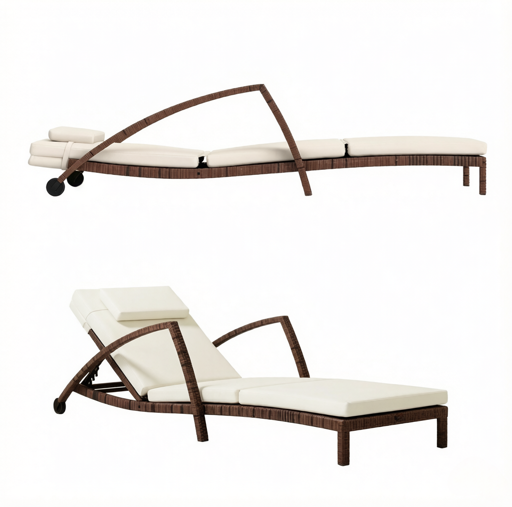 Verstellbare Outdoor-liege Mit Rollen Aus Verzinktem Stahl Und Beigem Polyrattan