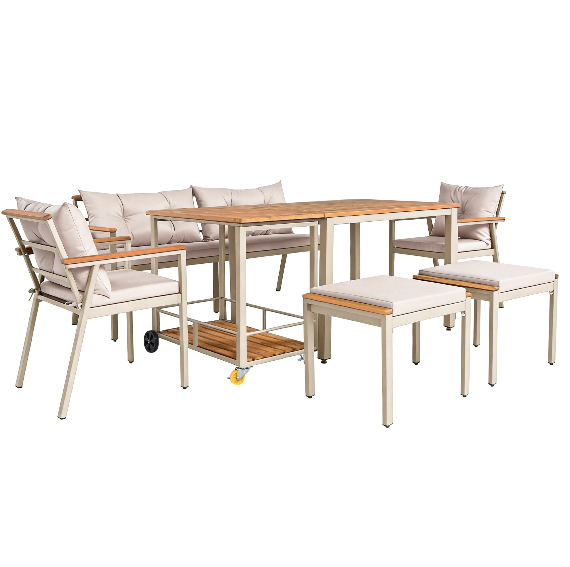 Garten-essgruppe 6-7 Plätze Aus Akazienholz Mit Tisch Und Servierwagen Modenuit