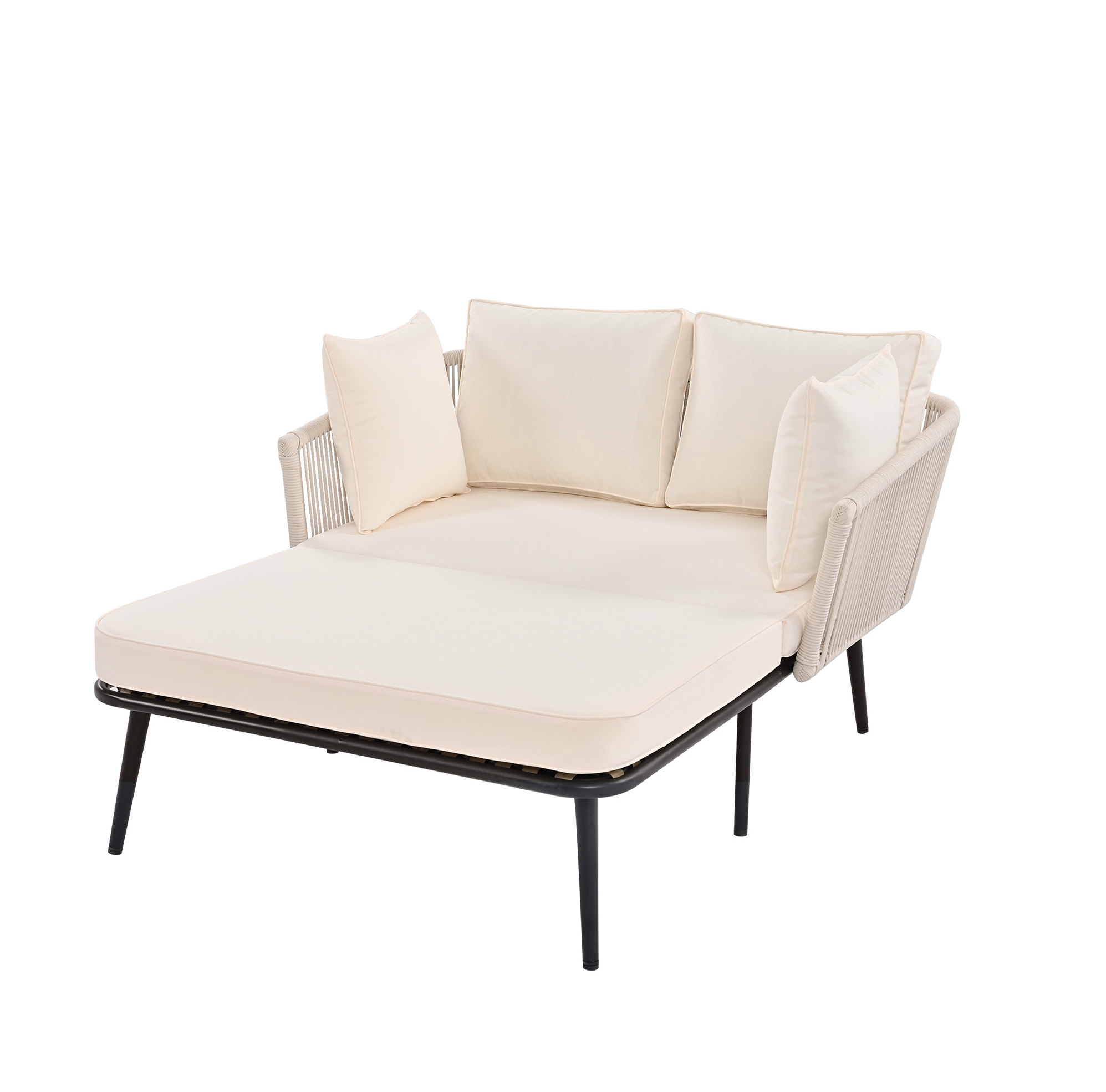 Beiges Garten-sofa Mit 2 Kissen Und 2 Polstern, Stahlgestell