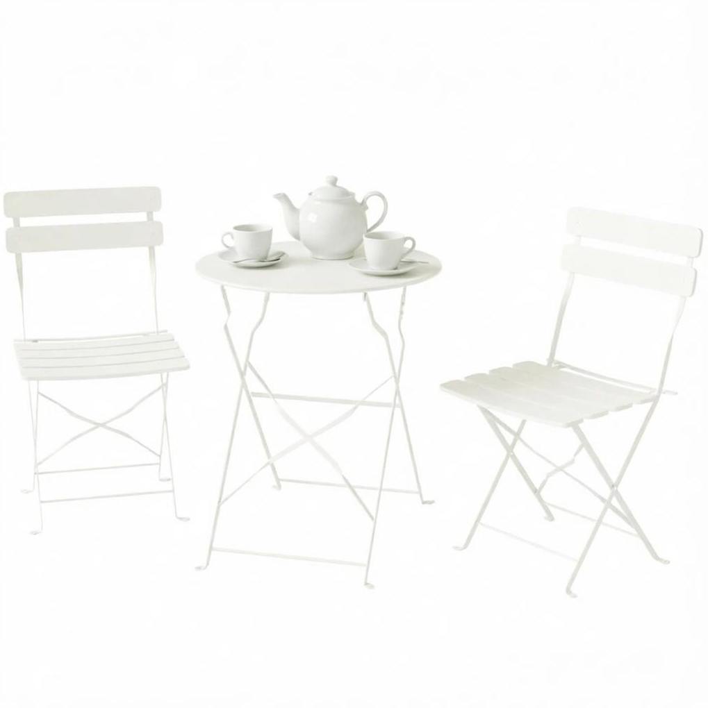 Klappbares Garten-set Aus Metall In Creme, 3-teilig