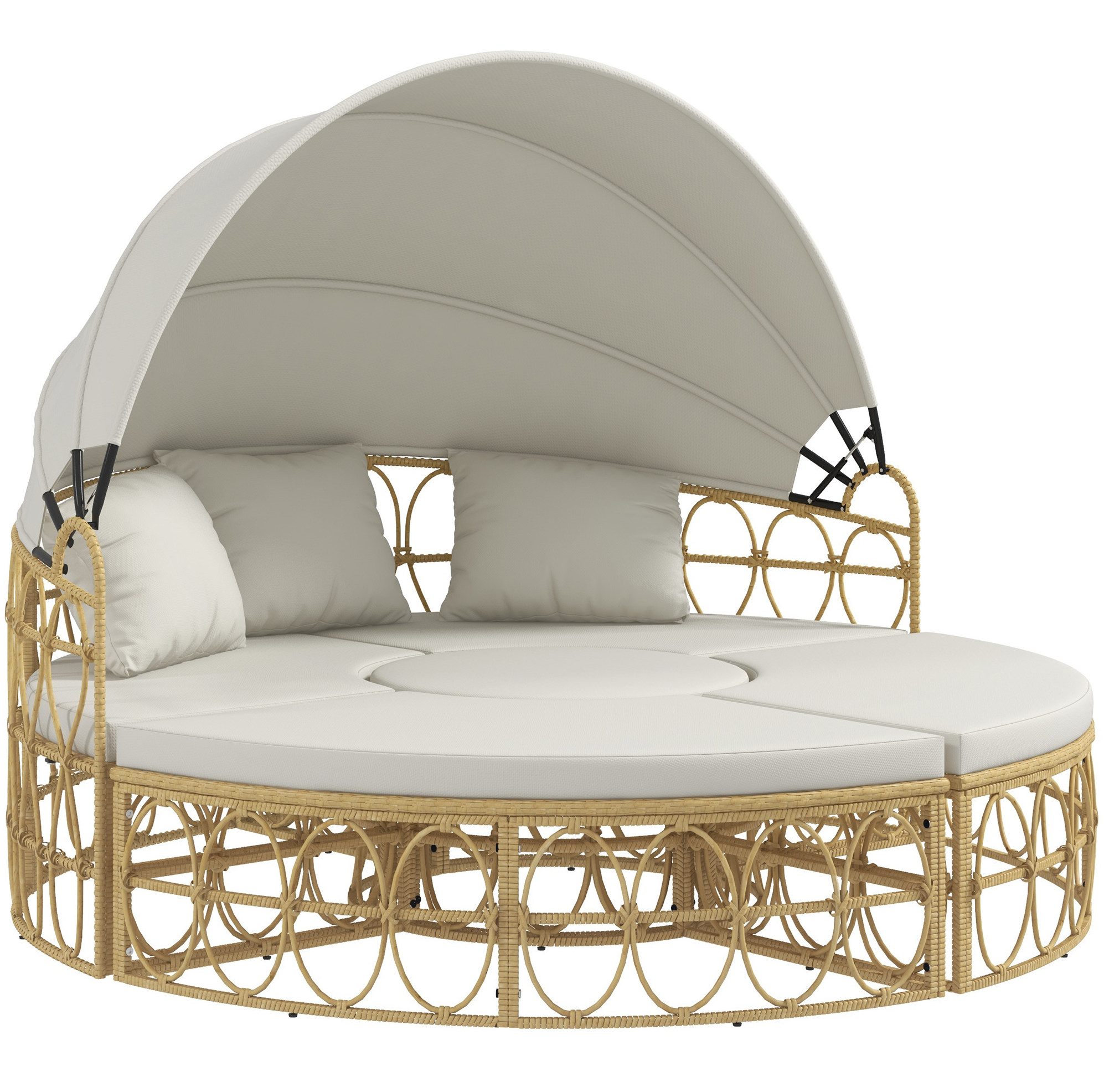 4-teiliges Garteninsel-set Aus Polyrattan Mit Ausziehbarem Dach, Beige, 178 X 85 X 66,5 Cm Modenuit