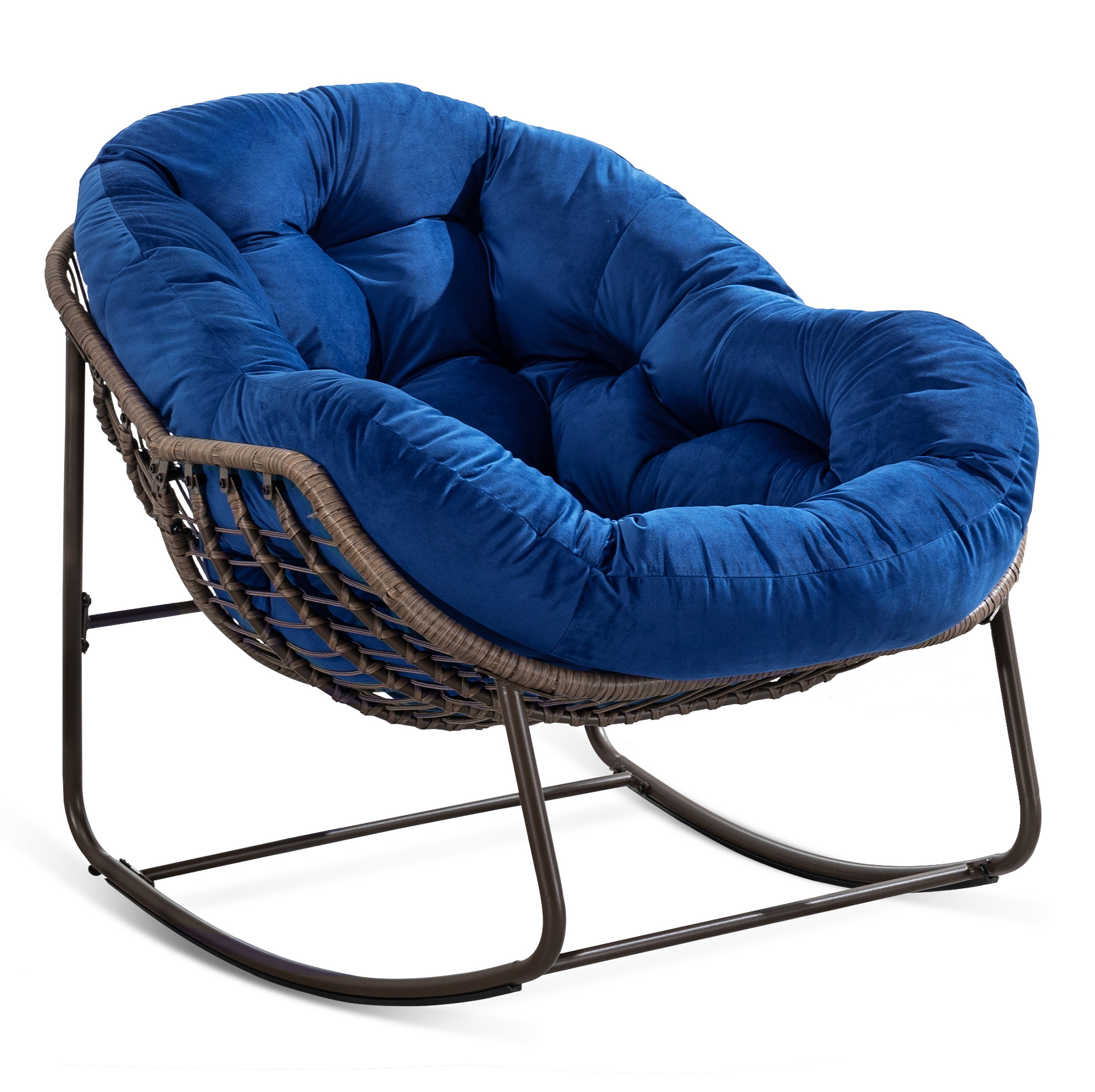 Outdoor-schaukelstuhl Aus Polyrattan Mit Polster, 78 X 106 X 90 Cm, Marineblau Modenuit
