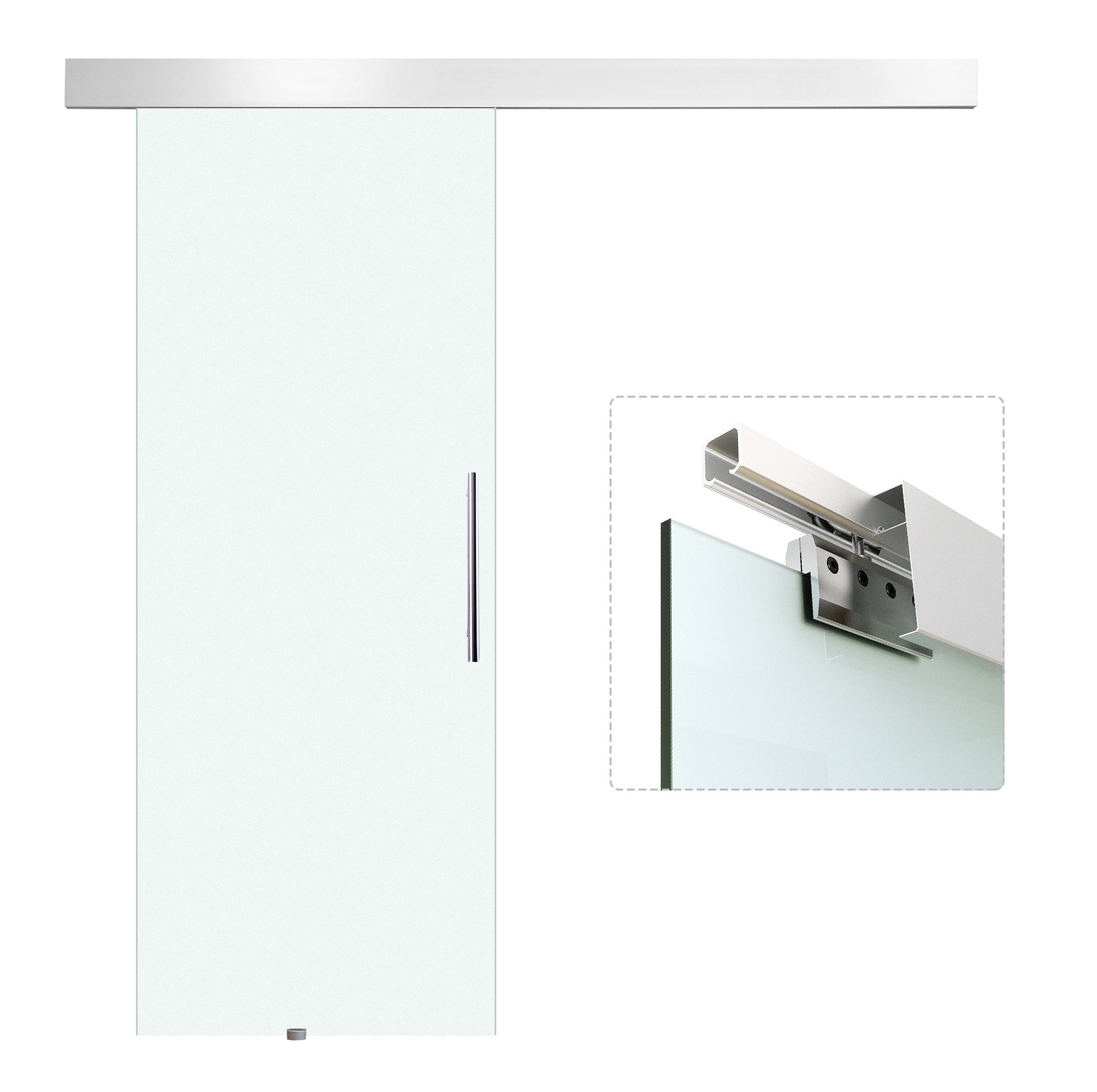 Satiniertes Schiebetürglas 2050x900 Mm Mit Komplettset Und Griffstange