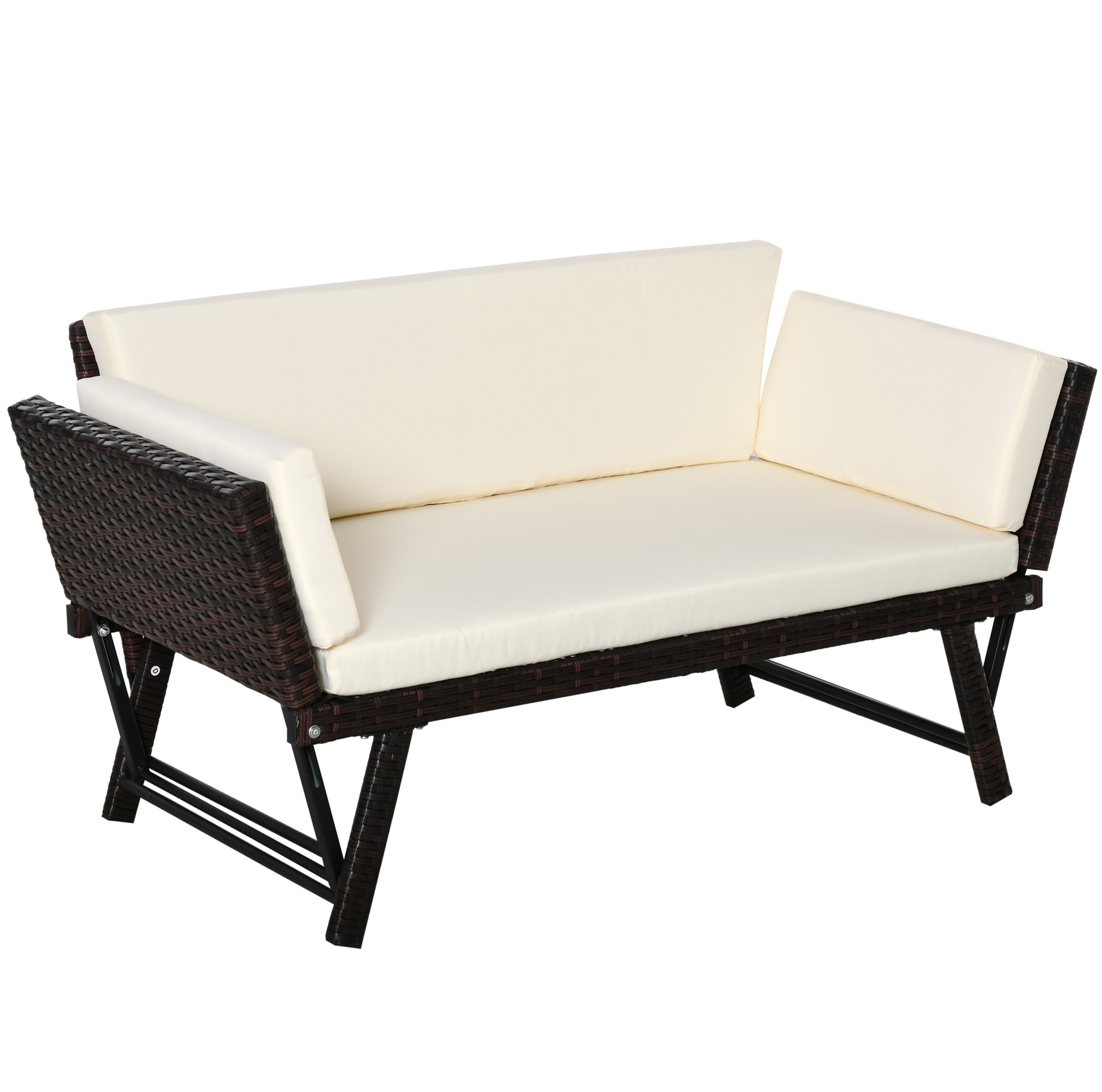 2-sitzer-gartensofa Aus Braunem Polyrattan Mit Klappbaren Armlehnen Aus Stahl