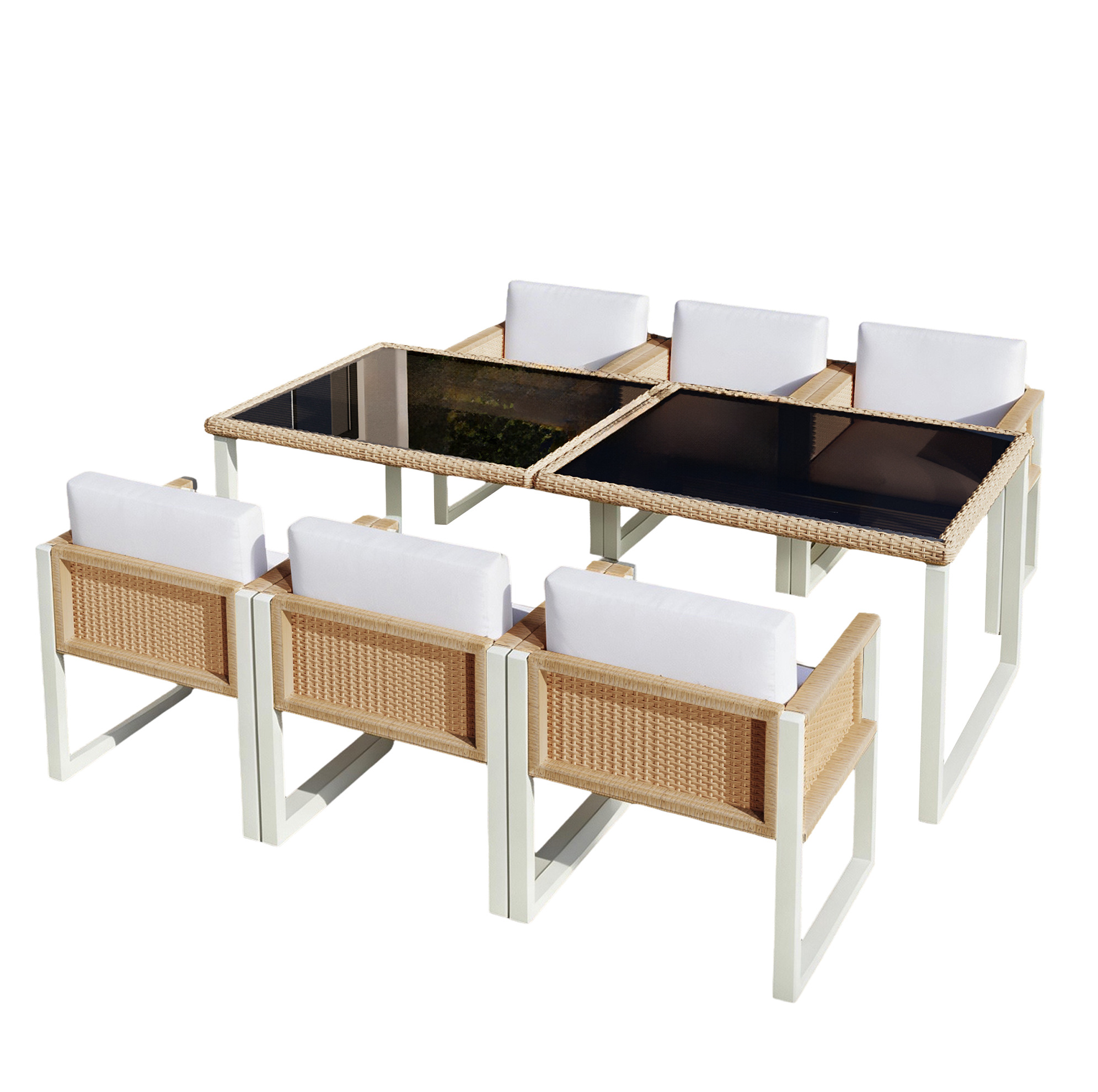 Gartenmöbel-set Aus Polyrattan Für 6 Personen Mit Tischplatte Aus Gehärtetem Glas Modenuit