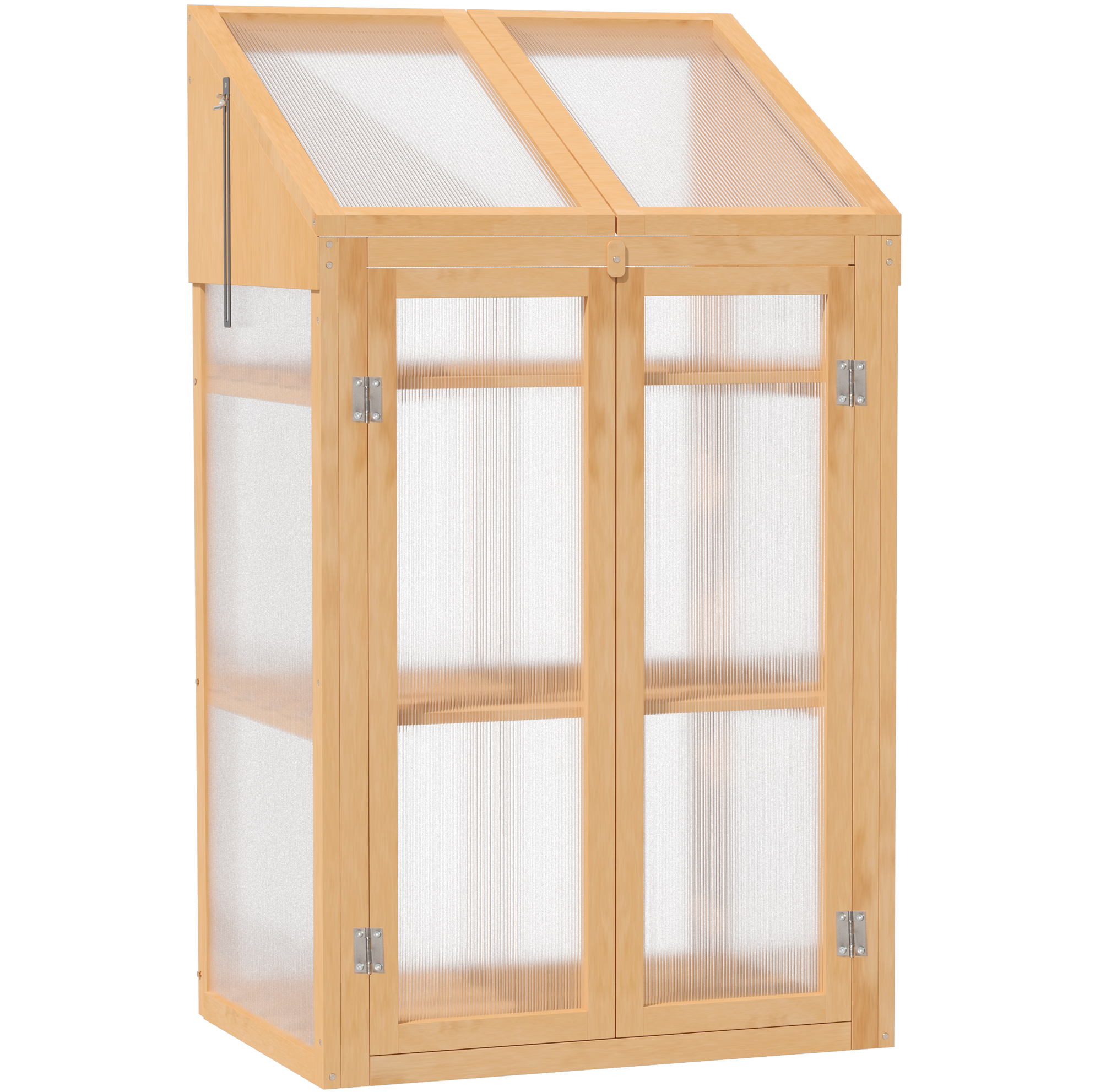 Mini-gewächshaus Aus Holz 70 X 50 X 120 Cm Mit Abdeckung, Fenstern Und Doppeltür, Braun