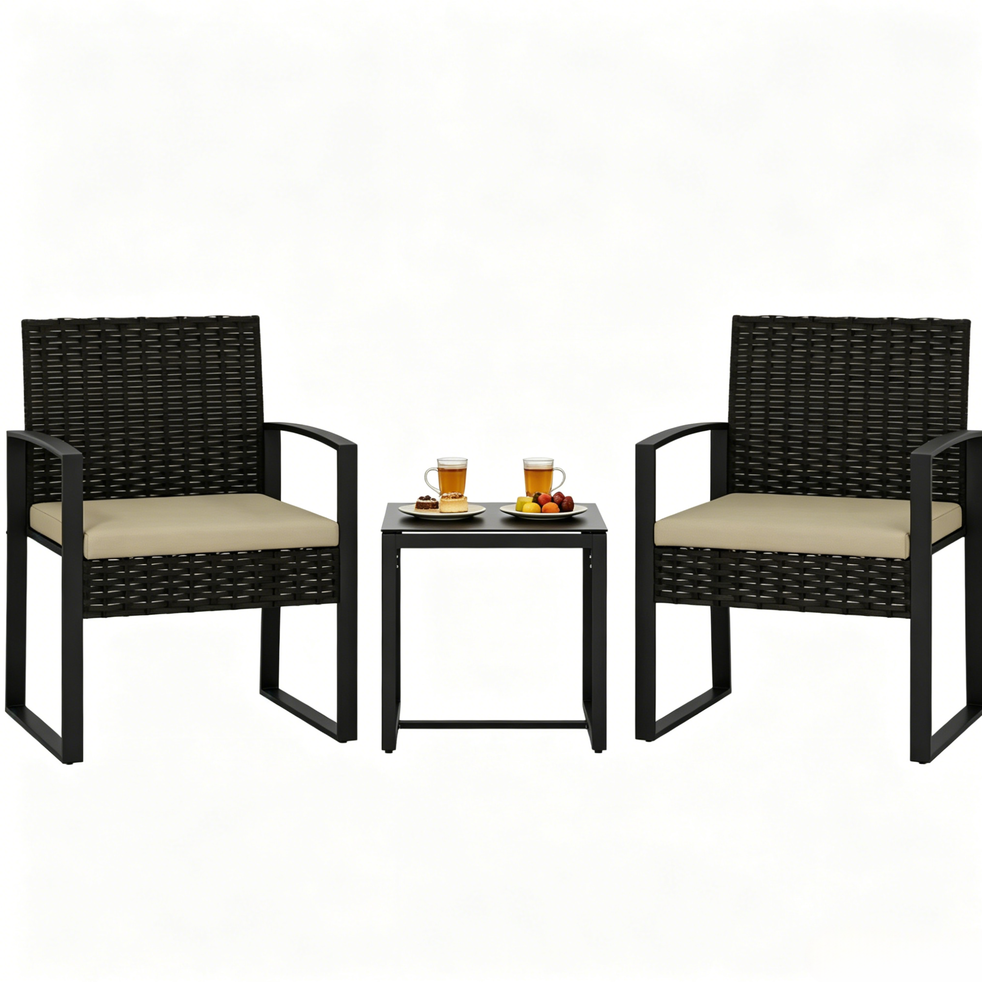 Gartenmöbel-set Mit 1 Tisch Und 2 Stühlen Aus Pe-rattan Und Stahl Modenuit