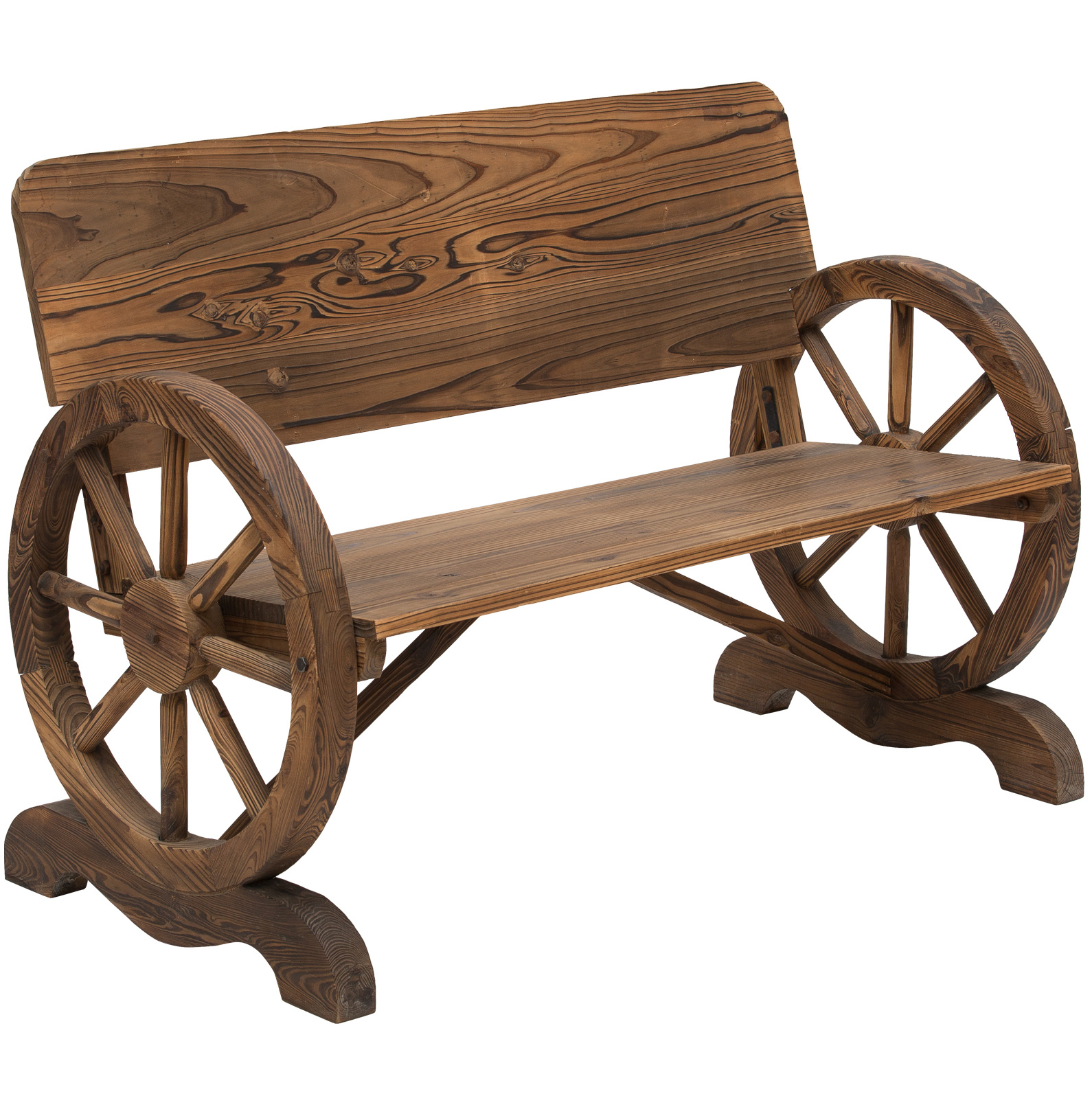 2-sitzer Gartenbank Aus Holz Mit Armlehnen In Radform, 114x58x80 Cm, Braun